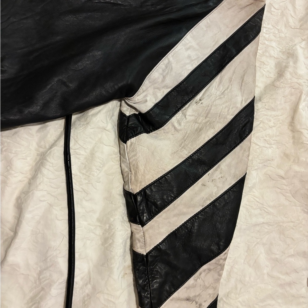 Vintage handmade hand stitched fine real leather jacket two tone white stripe - Picture 12 of 15
